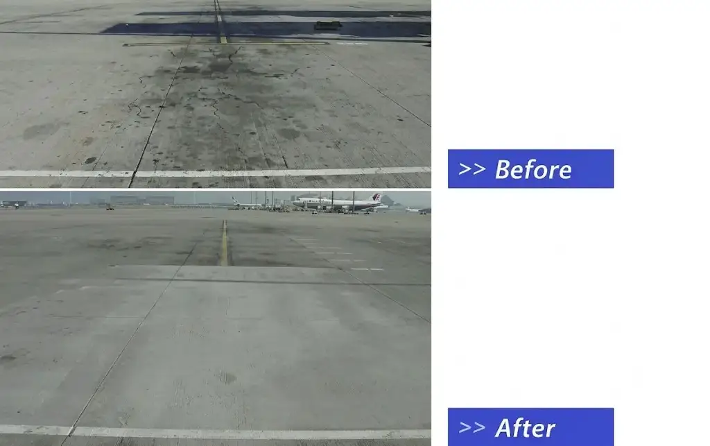 Otro ejemplo de antes y después de la aplicación de EscitasKrete sobre concreto manchado