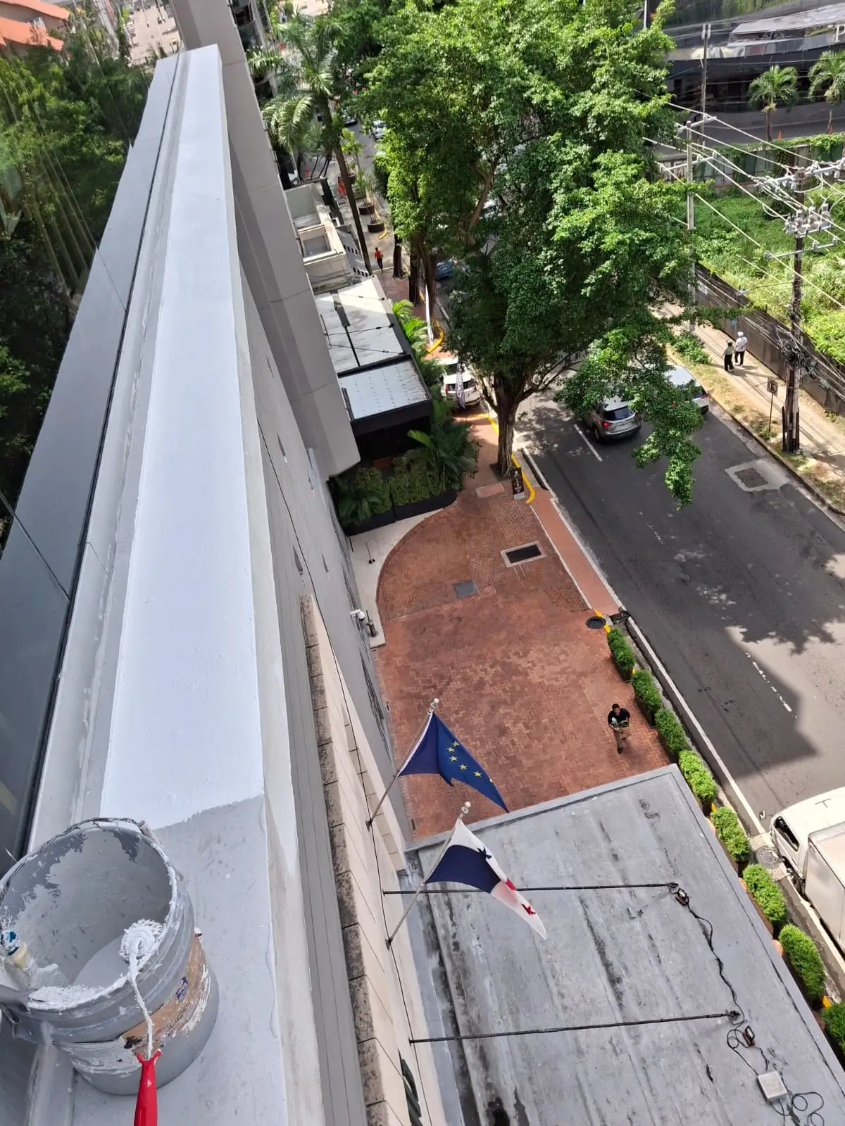 Vista desde la altura durante trabajo de pintura